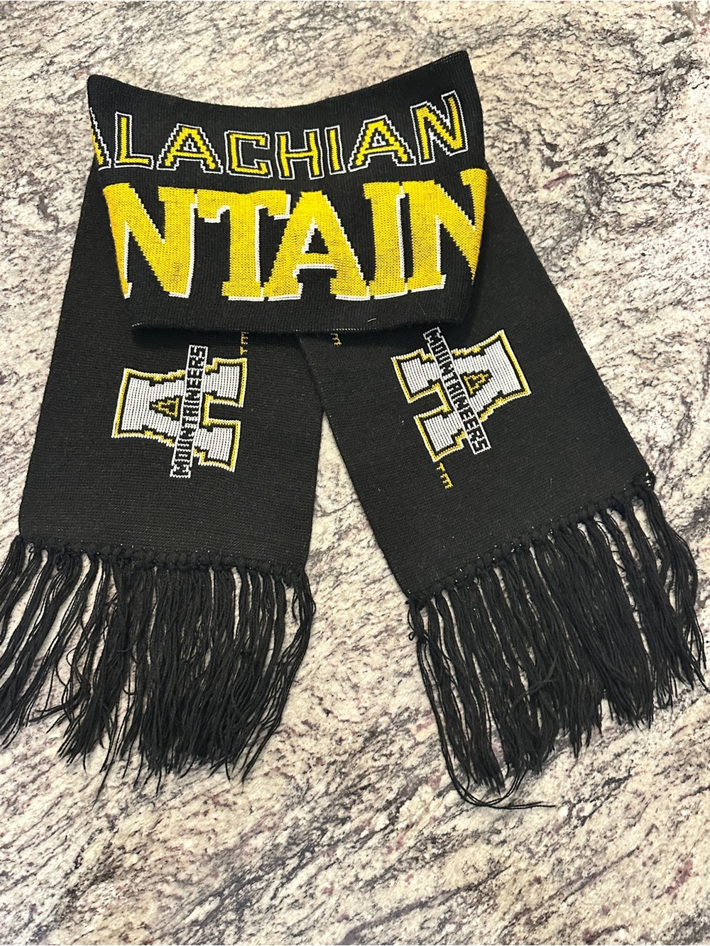 Appalachian State Mountaineers Knit Scarf Black Yellow Fringe NCAA College